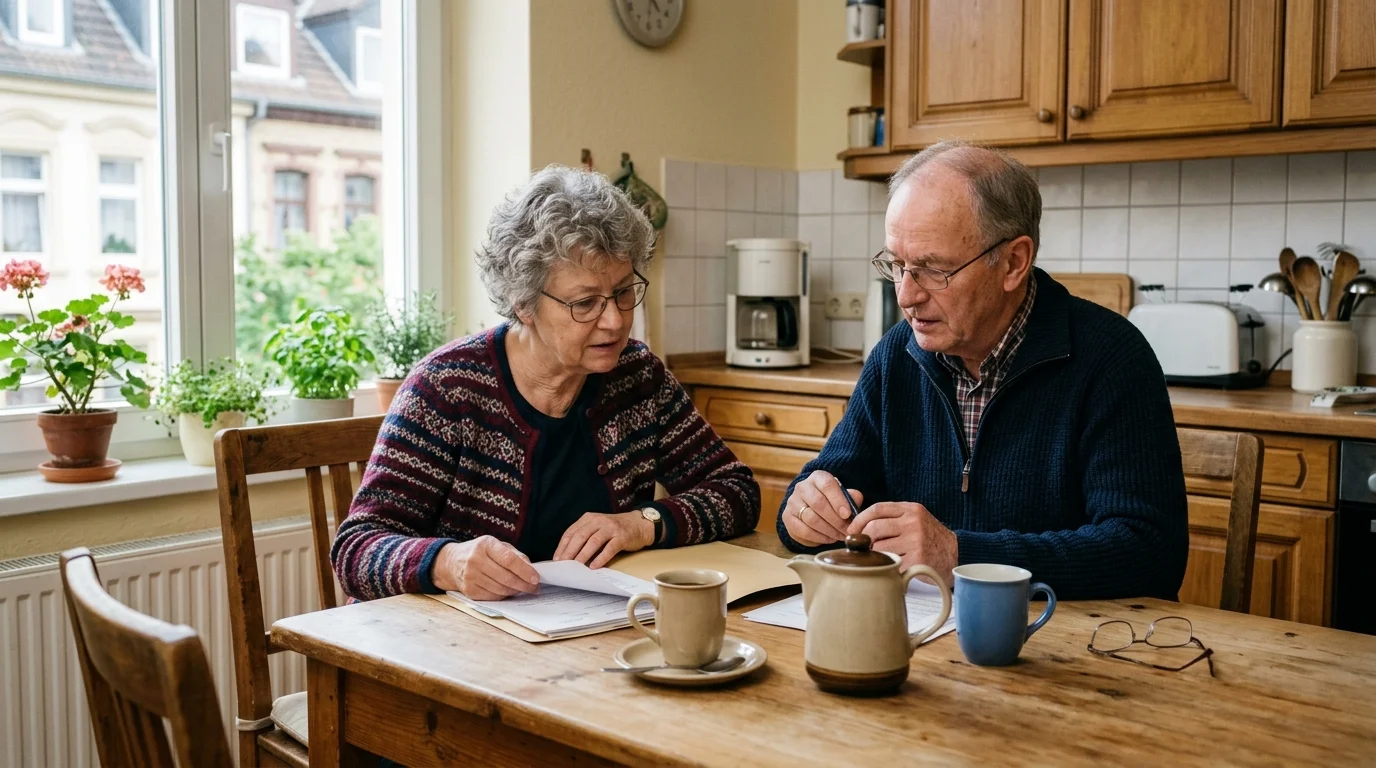 &Auml;lteres Ehepaar besch&auml;ftigt sich gemeinsam mit Unterlagen